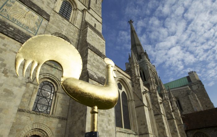 Fairtrade Gold Leaf weather vane that now sits on top of Chichester Cathedral