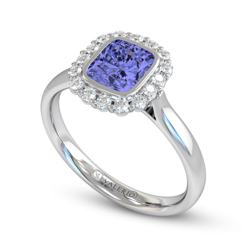 Blue Sapphire & Diamond Cluster Engagement Ring