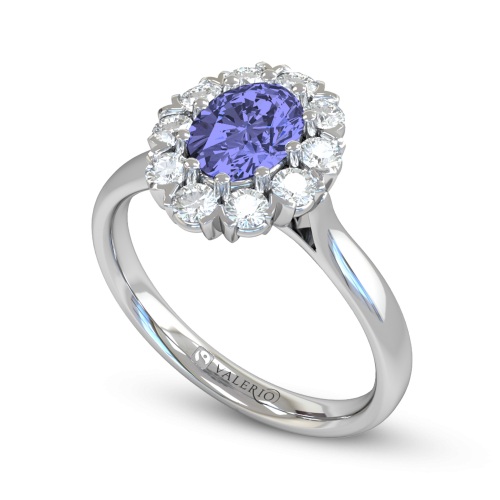 Oval Blue Sapphire and Diamond Cluster Engagement Ring