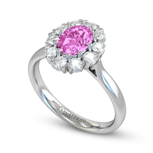 Oval cut Pink Sapphire and Diamond Engagement Ring