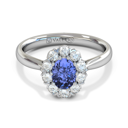 Oval Blue Sapphire and Diamond Cluster Engagement Ring