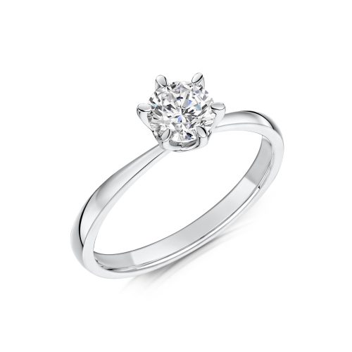 Solitaire Diamond Ring Round Brilliant Cut Six Claw setting Tilt
