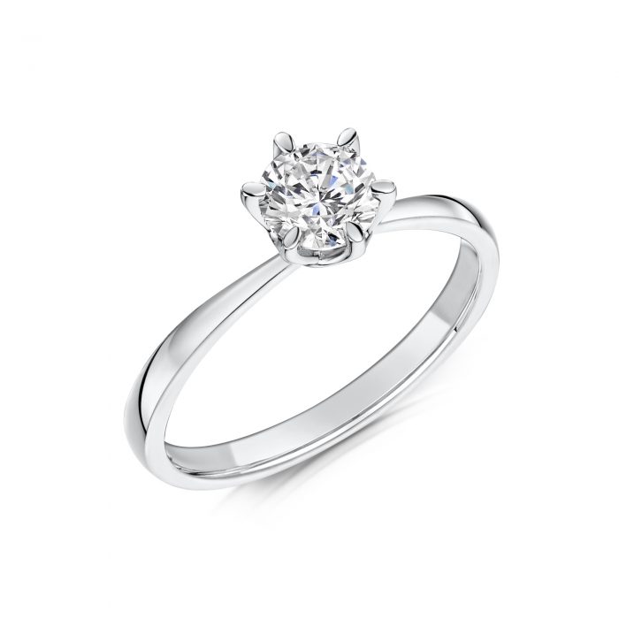 Solitaire Diamond Ring Round Brilliant Cut Six Claw setting Tilt