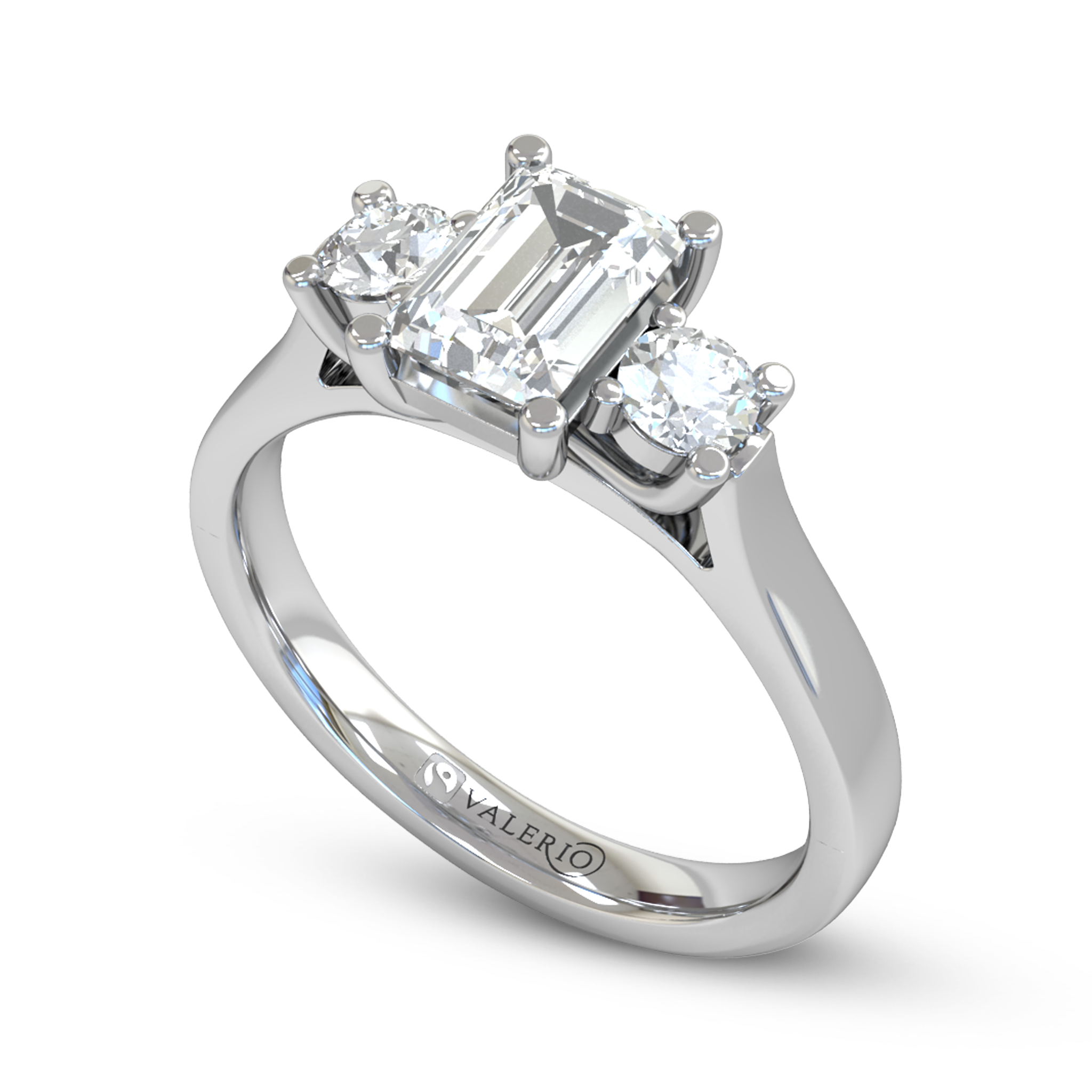 Emerald cut Diamond Trilogy Engagement Ring
